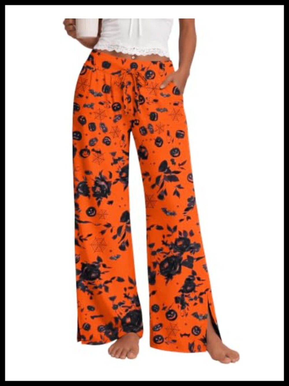 Women's Halloween Pajama Pants Soft Stretch Wide Leg Lounge Bottoms